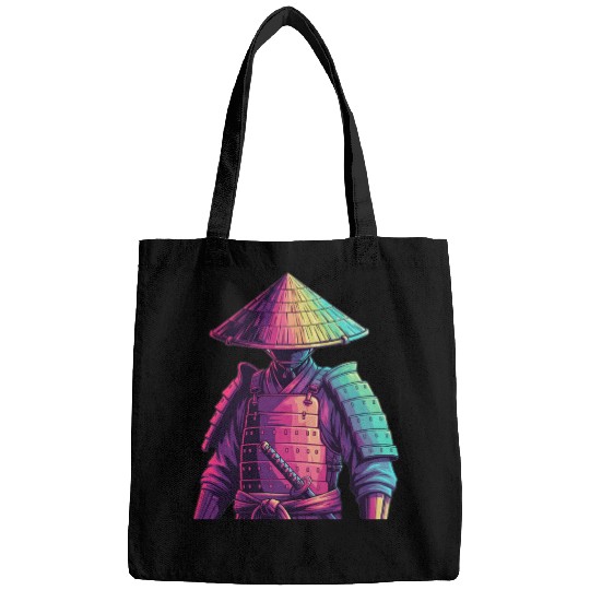 Neon Samurai Warrior Illustration Bags