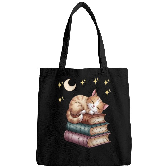 Sleepy Cat on Book Stack Bags
