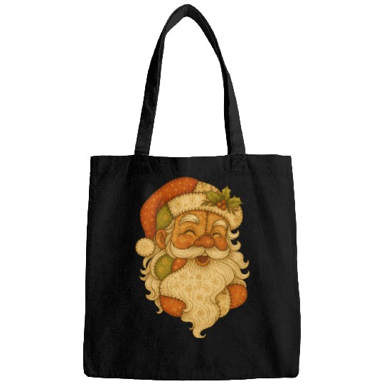 Patchwork Santa Face Vintage Christmas Folk Art Bags