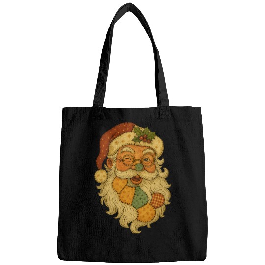Patchwork Santa Face Vintage Christmas Folk Art Bags