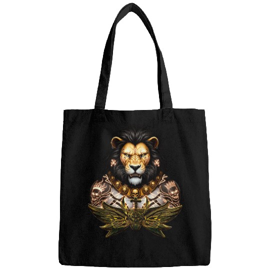Majestic Lion Warrior Tattoo Design Bags