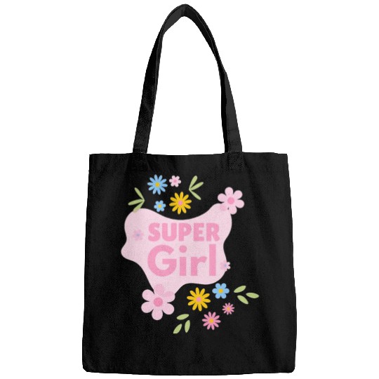 Super Girl Floral Badge Design Bags