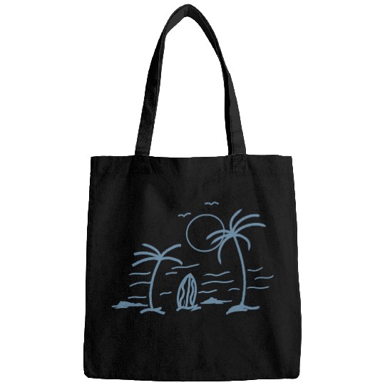 Minimalist Coastal Sunset Illustration Bags