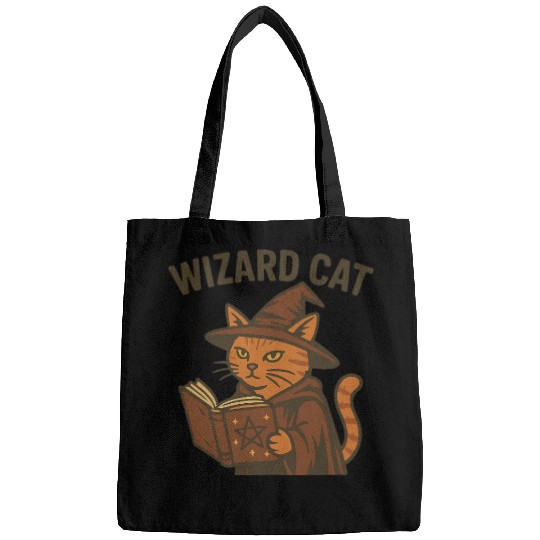 Wizard Cat with Magic Book Design Bags