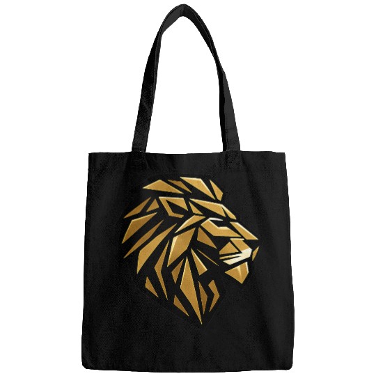 Geometric Gold Lion Head Side Profile Modern   Bags