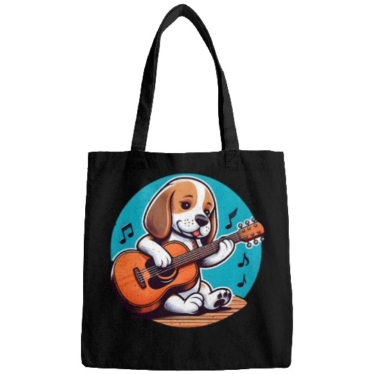 Playful Puppy Guitar Illustration Bags