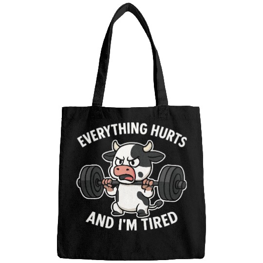 Angry Cow Lifting Weights Humor Bags