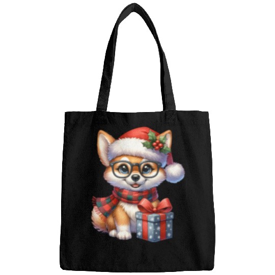 Festive Holiday Pug with Glasses and Gift Bags