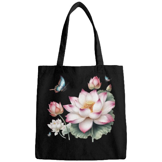 Light Pink Lotus and Butterflies  Bags