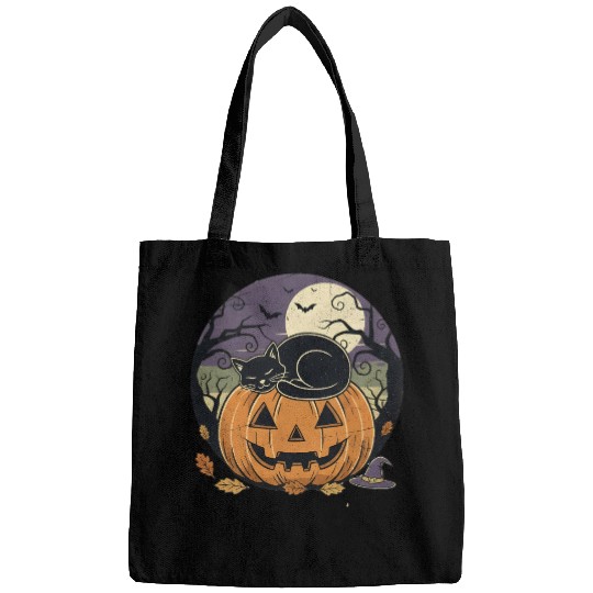 Spooky Cat Nap Pumpkin | Halloween Party Design Bags