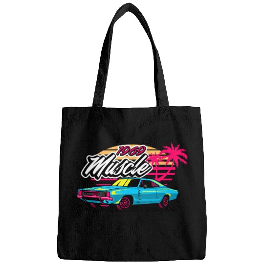 Retro 1969 Muscle Car Sunset Design Bags