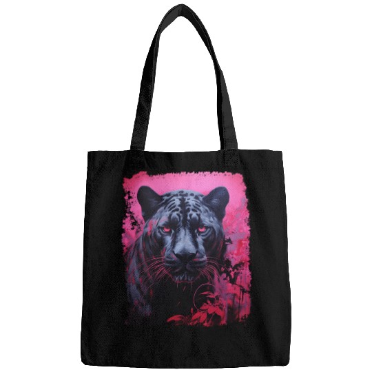 Pink Pop Art Black Panther  Bags