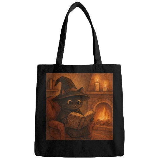 Enchanted Cat Witch by the Fireplace Bags