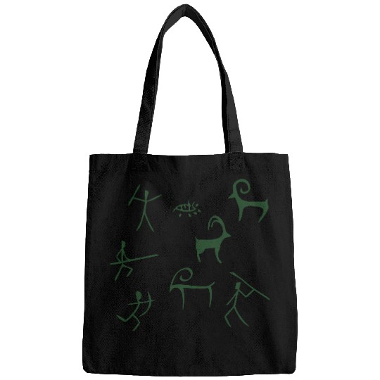 Caveman hunting cave drawings Bags
