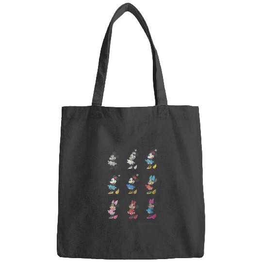 Womens Disney Mickey And Friends Minnie Mouse Through The Years V-Neck T-Shirt Bags