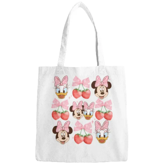Vintage Minnie And Daisy Pink Bow Bags, Disney Coquette Strawberry Bags