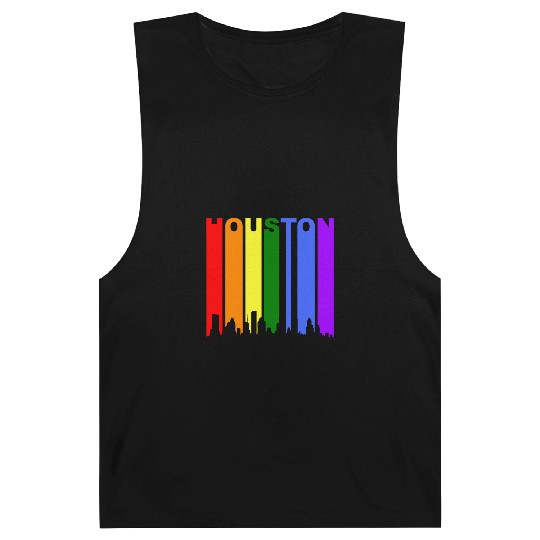 Houston Texas Rainbow Skyline LGBT Gay Pride Barnard Tanks
