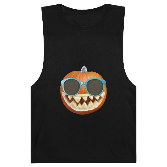 Orange Halloween Pumpkin Wearing Sunglasses Barnard Tanks
