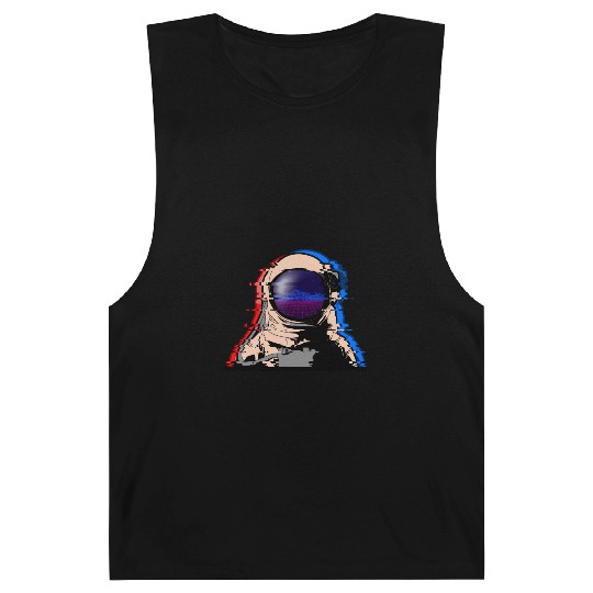 Astronaut Space Suit Glitch Art Neon Retro 80s Fan Barnard Tanks