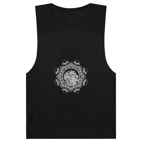 Men s Mushroom Mandala Psychedelic Tattoo Style Barnard Tanks