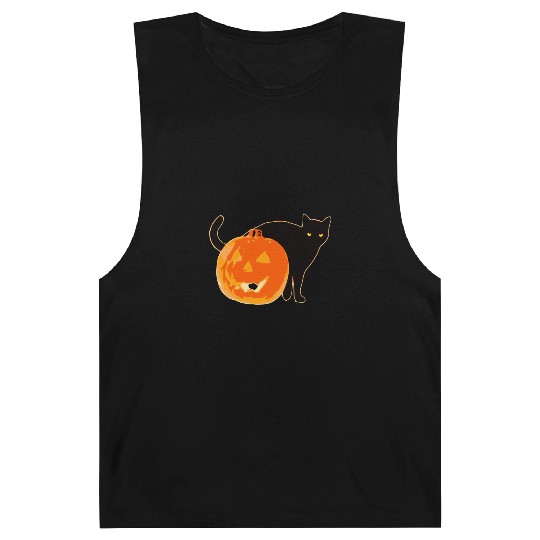 Halloween Black Cat Jack o Lantern Pumpkin Funny Barnard Tanks