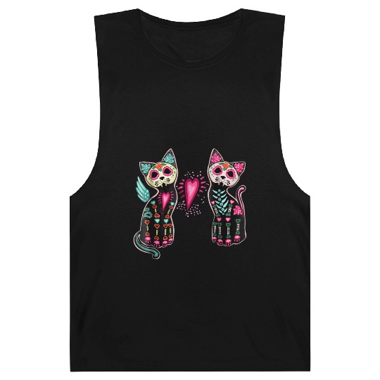 Day of Dead Sugar Cat Barnard Tanks Cats Skeleton Skull