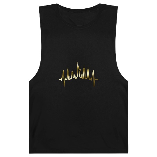 New York City Heartbeat Manhattan Skyline USA Gold Barnard Tanks