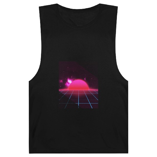 Sundown sunrise Scenery in a Retro 80s 90s Grid Barnard Tanks