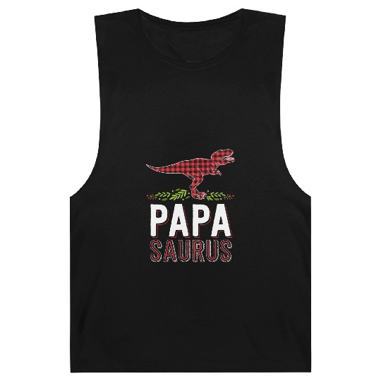 Papa Saurus T Rex Dad Red Plaid Matching Family Barnard Tanks