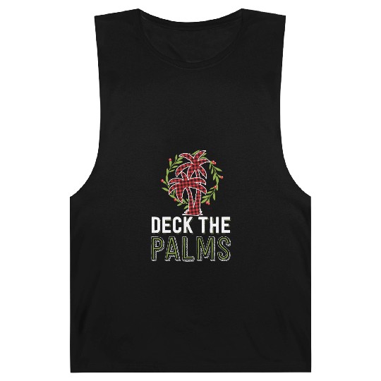 Deck The Palms Tropical Hawaiian Buffalo Plaid Barnard Tanks