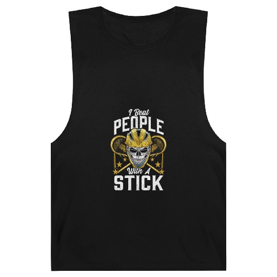 Funny I Beat People With a Stick Lacrosse LAX Pun Barnard Tanks