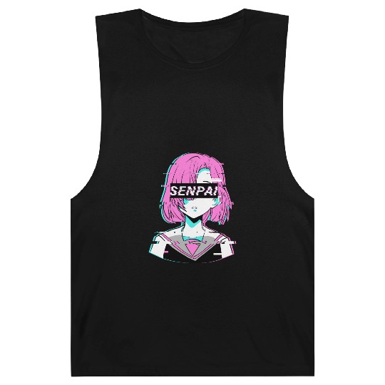 Aesthetic Vaporwave Anime Girl - Notice Me Senpai Barnard Tanks