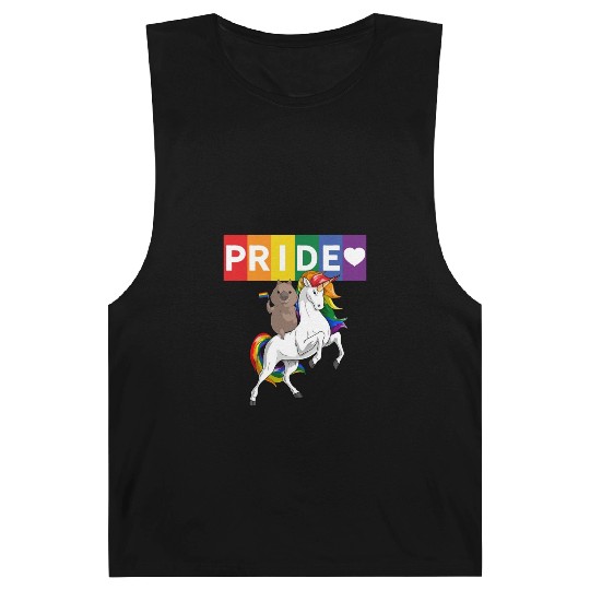 LGBT Gay Pride Wombat Riding Rainbow Unicorn Barnard Tanks