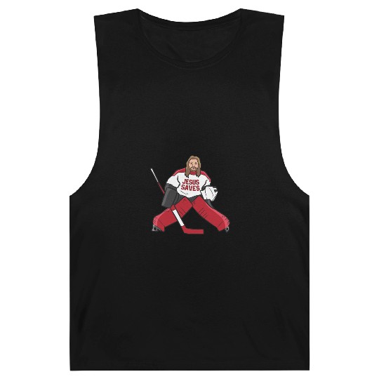 Funny Hockey Jesus Saves Hockey Goalie Barnard Tanks
