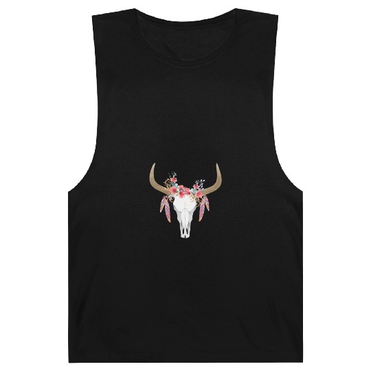 Floral Cow Skull With Feathers Bull Skull Barnard Tanks