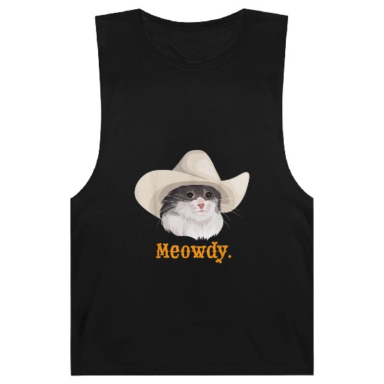 Meowdy Sad Cat Wearing a Cowboy Hat Meme Barnard Tanks