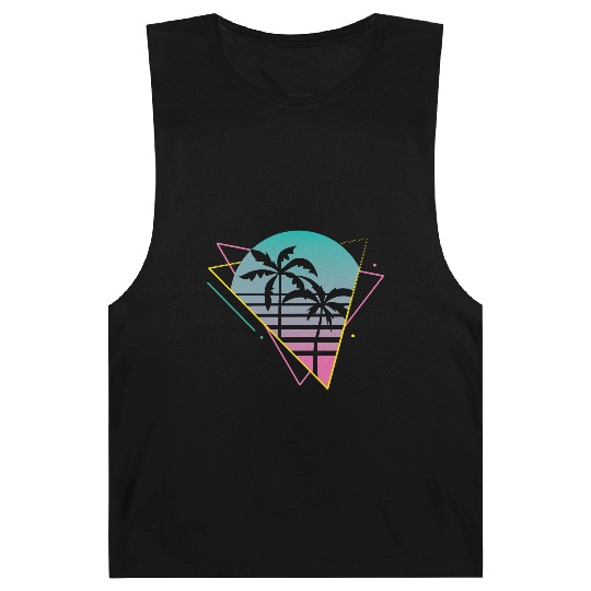 Vaporwave palm trees sunset retro neon vintage 80s Barnard Tanks
