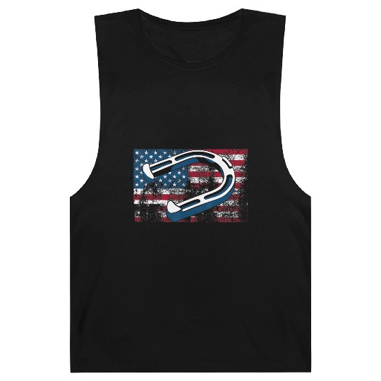Cool Horseshoe Pitching USA Flag Funny US Pitcher Barnard Tanks