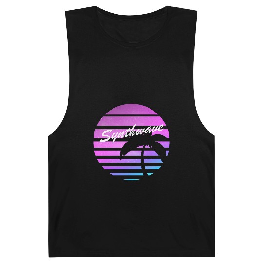 Aesthetic synthwave sunset with palm tree. Barnard Tanks