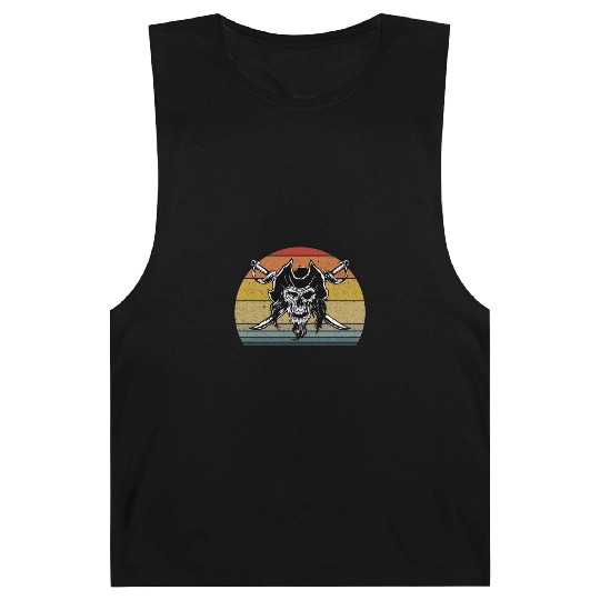 Retro Pirate Skull Vintage Pirate Swords Sunset Barnard Tanks