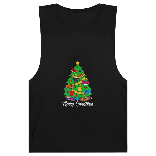 Merry Christmas Tree Love Reading Books Librarian Barnard Tanks