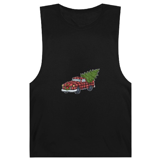 Buffalo Plaid Red Truck Christmas Tree Xmas Gift Barnard Tanks