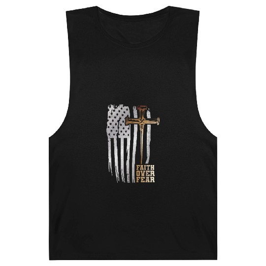 Faith Over Fear Christian American Flag Barnard Tanks