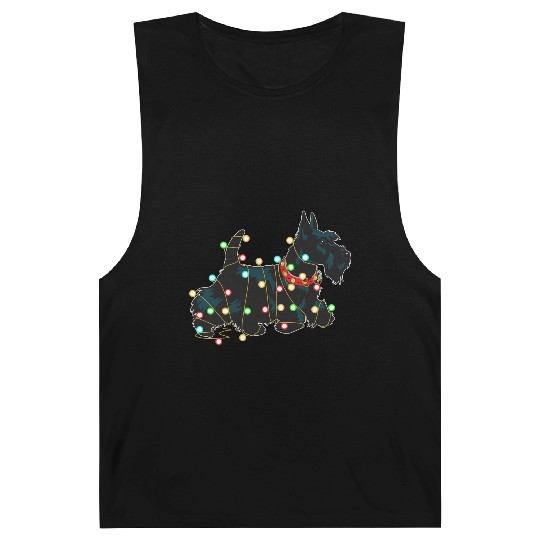 Christmas Lights Scottie Dog Lover Funny Xmas Gift Barnard Tanks