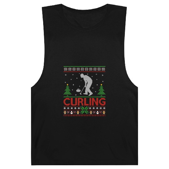 Curling Sports Lover Santa Ugly Curling Christmas Barnard Tanks