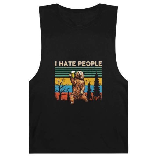 I Hate People Bear Drinking Beer Vintage Barnard Tanks