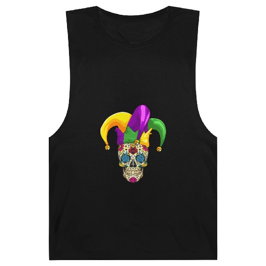 Sugar Skull Mardi Gras Jester Joker Louisiana Carn Barnard Tanks