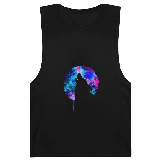 Howling wolf full moon wolves galaxy stars sky Barnard Tanks