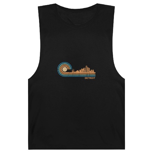Detroit Skyline Retro Detroit Fan Michigan Detroit Barnard Tanks