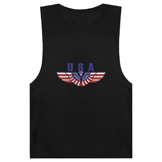 4th of July USA American Flag Eagle Colored Wings. Barnard Tanks